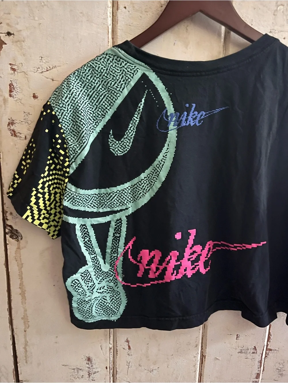 Nike Black Tee with Hot Pink & Yellow Basketball Graphic